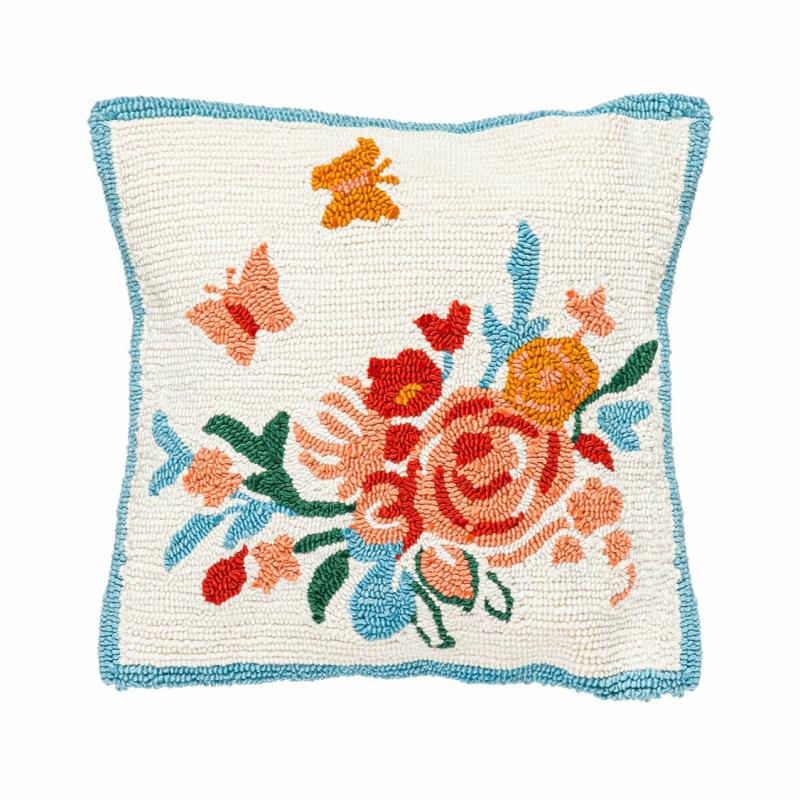 Rugs & Pillows |   Indoor/Outdoor Hooked Butterfly Meadow Throw Pillow, 18"W x 5"H x 18"D Home Decor Rugs & Pillows