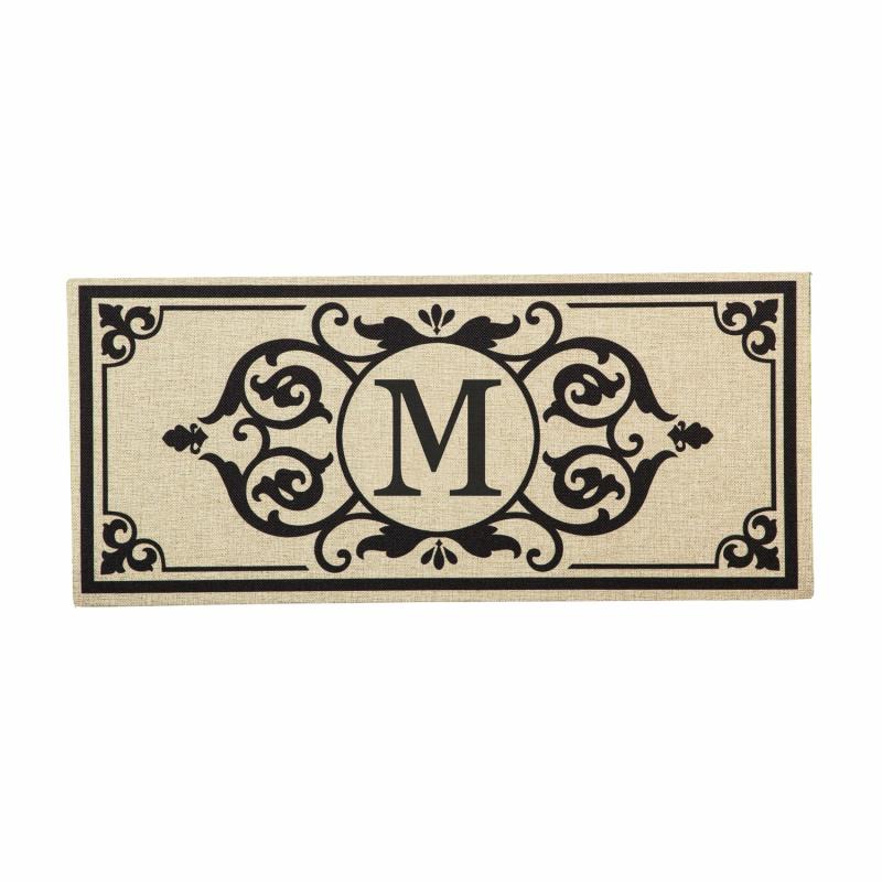 Sassafras Doormats |   Cambridge Monogram Burlap Sassafras Switch Mat, 22"W x 10"H x 0.25"D Door Mats Monogrammed Doormats