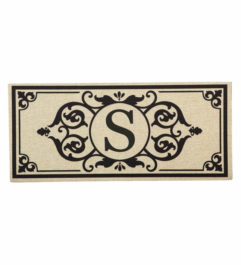 Sassafras Doormats |   Cambridge Monogram Burlap Sassafras Switch Mat, 22"W x 10"H x 0.25"D Door Mats Monogrammed Doormats