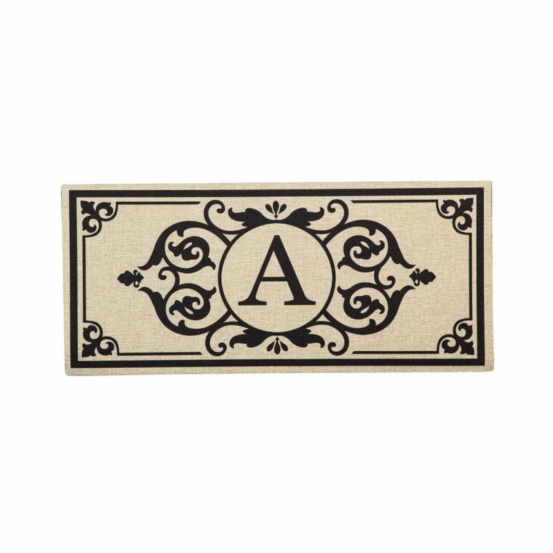 Sassafras Doormats |   Cambridge Monogram Burlap Sassafras Switch Mat, 22"W x 10"H x 0.2"D Door Mats Monogrammed Doormats