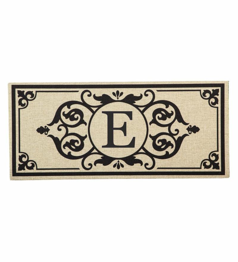 Sassafras Doormats |   Cambridge Monogram Burlap Sassafras Switch Mat, 22"W x 10"H x 0.2"D Door Mats Monogrammed Doormats