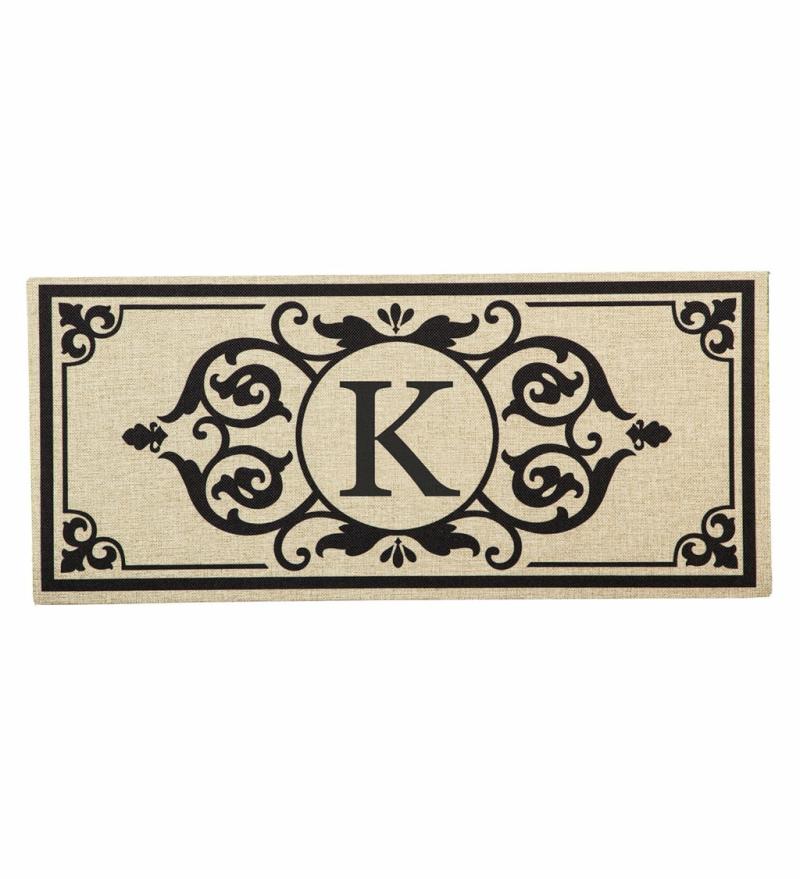 Sassafras Doormats |   Cambridge Monogram Burlap Sassafras Switch Mat, 22"W x 10"H x 0.2"D Door Mats Monogrammed Doormats