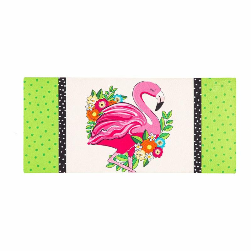 Sassafras Doormats |   Floral Flamingo Welcome Sassafras Switch Mat, 22"W x 10"H x 0.25"D Door Mats Sassafras Doormats