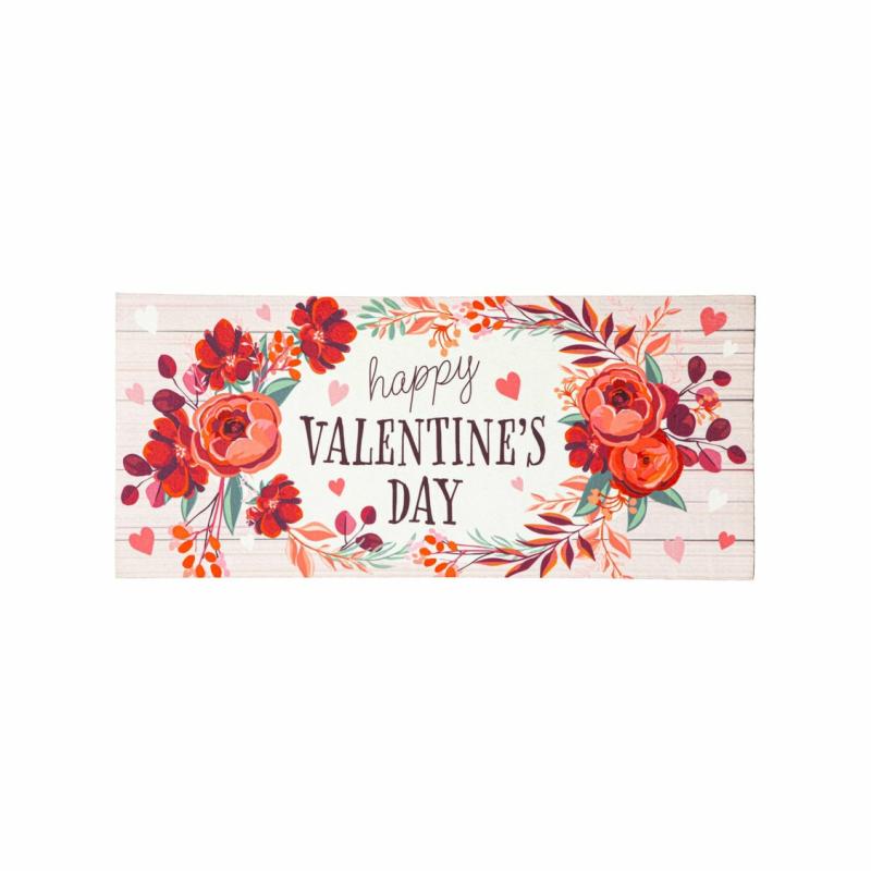 Sassafras Doormats |   Floral Happy Valentine’s Day Sassafras Switch Mat, 0.2"W x 10"H x 22"D Door Mats Sassafras Doormats