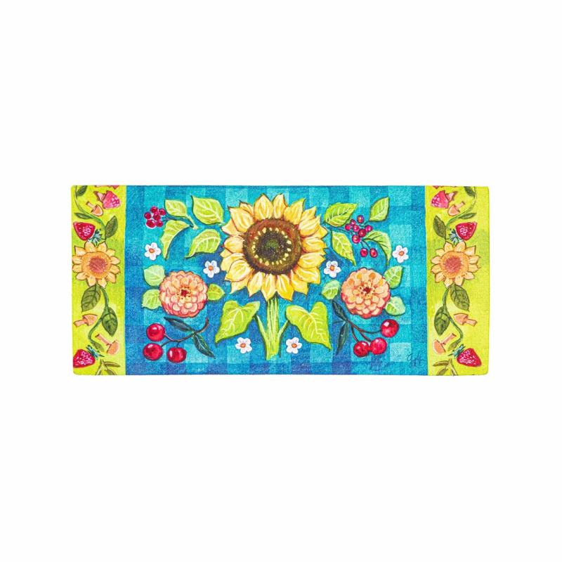 Sassafras Doormats |   Folk Sunflower Sassafras Switch Mat, 22"W x 10"H x 0.25"D Door Mats Sassafras Doormats