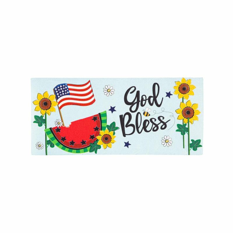 Sassafras Doormats |   God Bless Patriotic Sassafras Switch Mat, 22"W x 10"H x 0.25"D Door Mats Sassafras Doormats