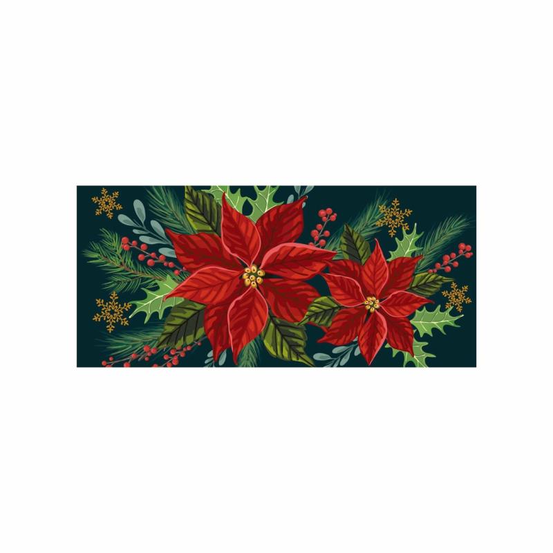 Sassafras Doormats |   Happy Holidays Poinsettia Sassafras Mat, 22"W x 10"H x 0.25"D Door Mats Sassafras Doormats