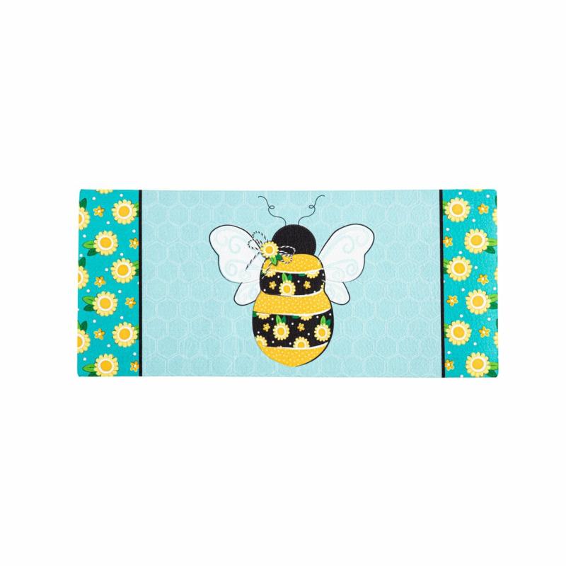 Sassafras Doormats |   Home Sweet Home Bee Sassafras Switch Mat, 22"W x 10"H x 0.25"D Door Mats Sassafras Doormats