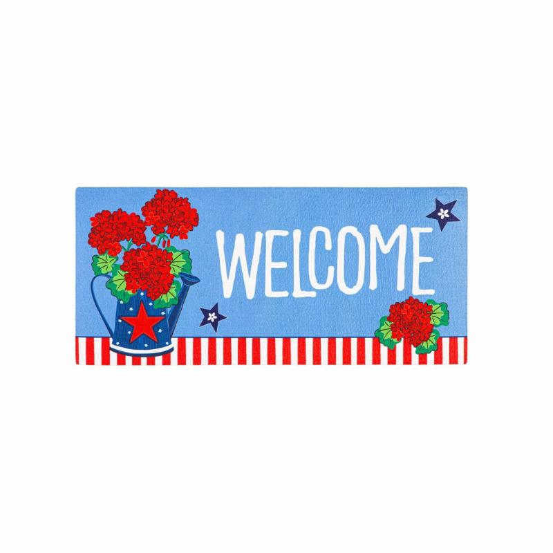 Sassafras Doormats |   Patriotic Geraniums Sassafras Switch Mat, 22"W x 10"H x 0.25"D Door Mats Sassafras Doormats