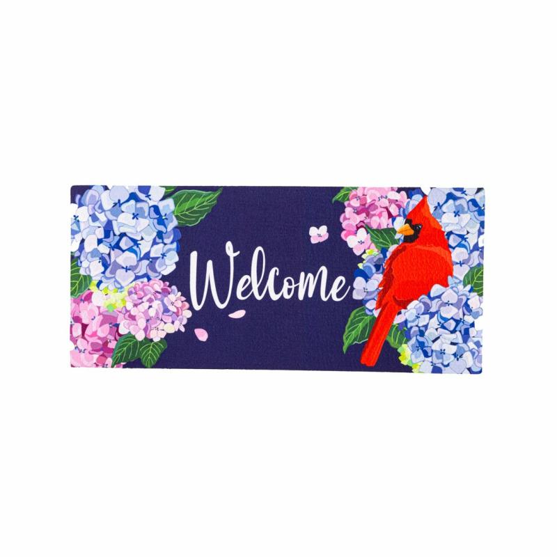 Sassafras Doormats |   Red Cardinal And Hydrangeas Sassafras Switch Mat, 22"W x 10"H x 0.25"D Door Mats Sassafras Doormats