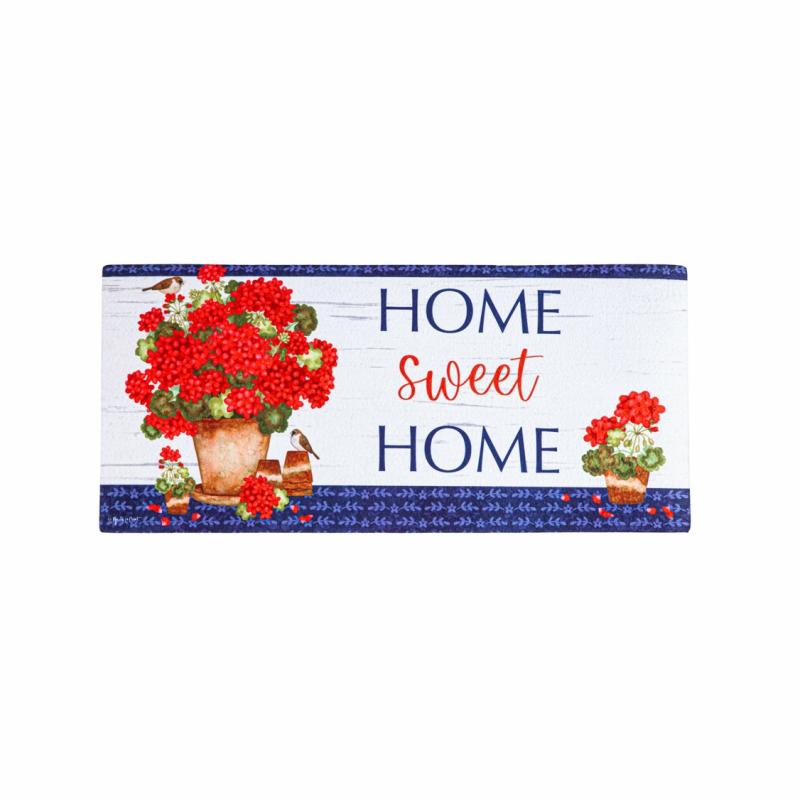 Sassafras Doormats |   Red Geraniums Sassafras Switch Mat, 22"W x 10"H x 0.25"D Door Mats Sassafras Doormats