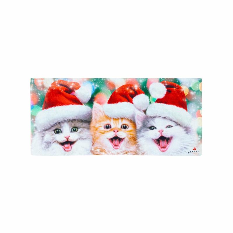 Sassafras Doormats |   Santa Trio Kittens Sassafras Switch Mat, 22"W x 10"H x 0.2"D Door Mats Sassafras Doormats