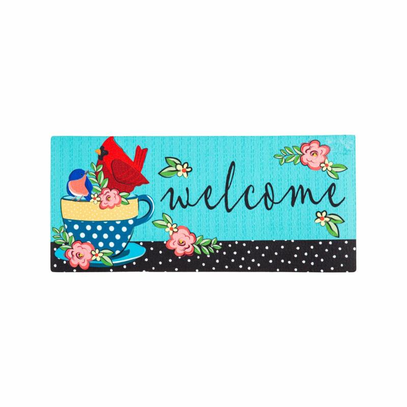 Sassafras Doormats |   Songbirds Welcome Sassafras Switch Mat, 22"W x 10"H x 0.25"D Door Mats Sassafras Doormats