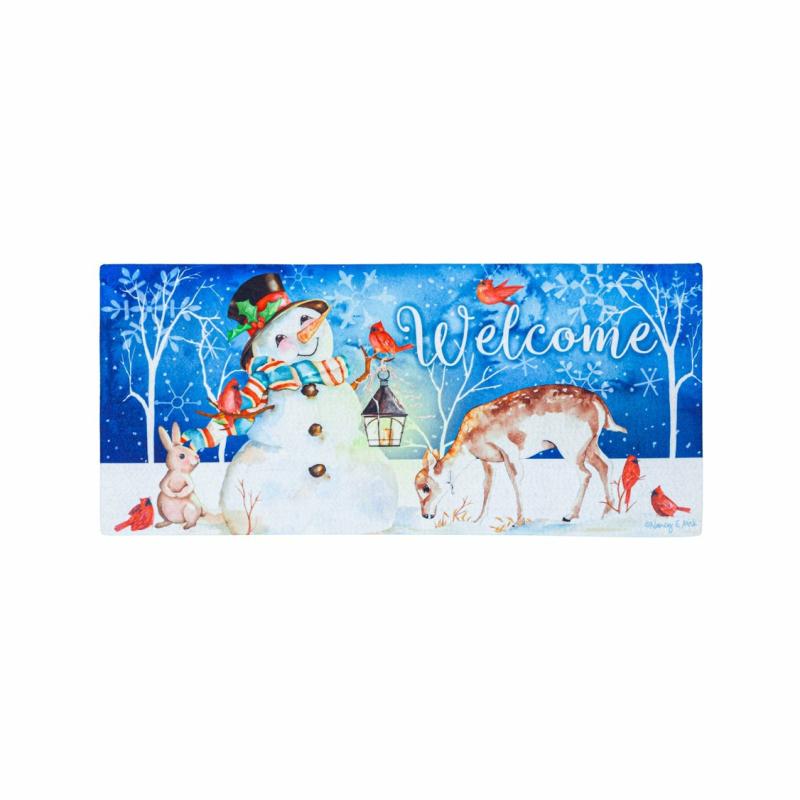 Sassafras Doormats |   Sweet Snowman And Friends Sassafras Switch Mat, 22"W x 10"H x 0.2"D Door Mats Sassafras Doormats