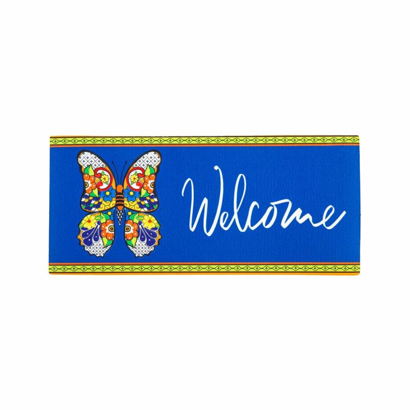 Sassafras Doormats |   Talavera Butterfly Sassafras Switch Mat, 22"W x 10"H x 0.2"D Door Mats Sassafras Doormats