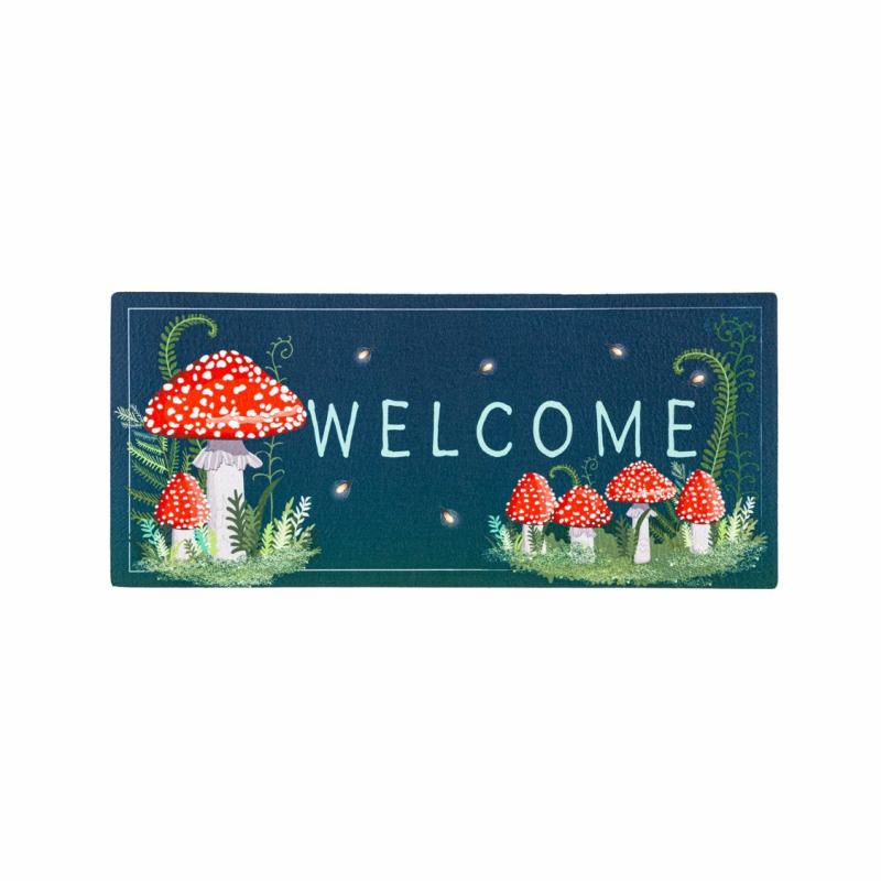 Sassafras Doormats |   Welcome Friends Mushroom Sassafras Switch Mat, 22"W x 10"H x 0.25"D Door Mats Sassafras Doormats