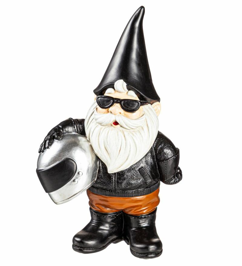 Statues & Sculptures |   10"H Motorcycle Gnome, 10"W x 4"H x 6"D Garden Decor Statues & Sculptures