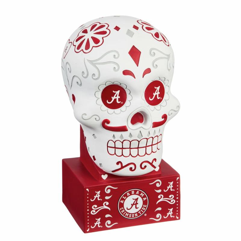 Statues & Sculptures |   Alabama Sugar Skull Statue, 6"W x 10.25"H x 5.25"D Garden Decor Statues & Sculptures