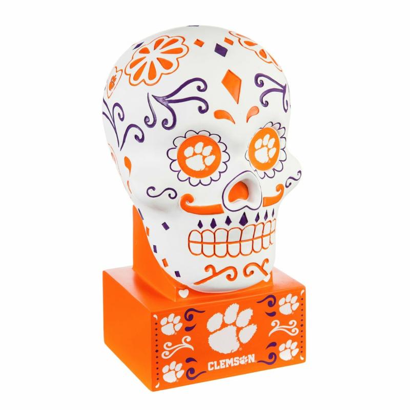 Statues & Sculptures |   Clemson University Sugar Skull Statue, 6"W x 10.25"H x 5.25"D Garden Decor Statues & Sculptures