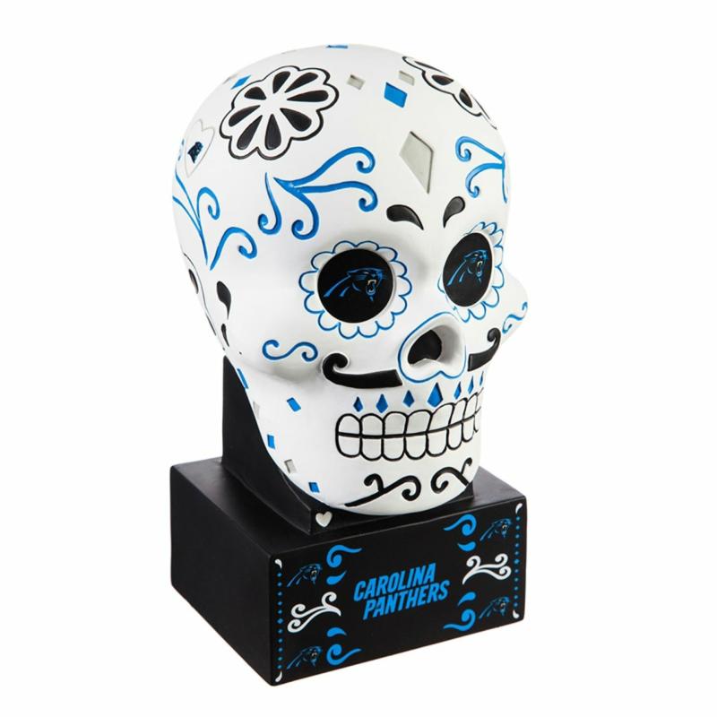 Statues & Sculptures |   Carolina Panthers Sugar Skull Statue, 6"W x 10.25"H x 5.25"D Garden Decor Statues & Sculptures