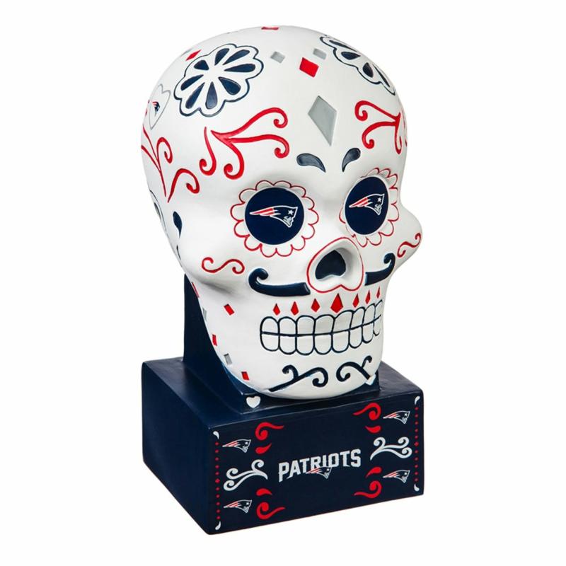 Statues & Sculptures |   New England Patriots Sugar Skull Statue, 6"W x 10.25"H x 5.25"D Garden Decor Statues & Sculptures