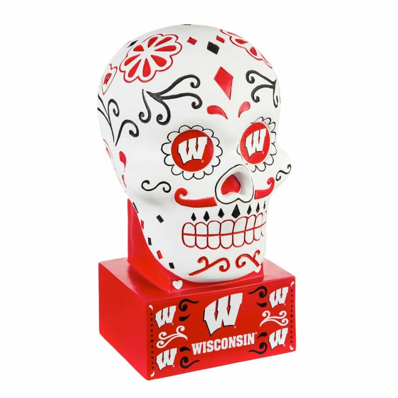 Statues & Sculptures |   University Of Wisconsin-Madison Sugar Skull Statue, 6"W x 10.25"H x 5.25"D Garden Decor Statues & Sculptures