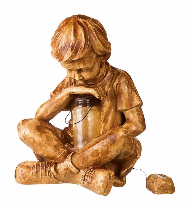 Statues & Sculptures |   Boy With Firefly Solar Garden Statue, 14.17"W x 20.08"H x 14.96"D Garden Decor Statues & Sculptures