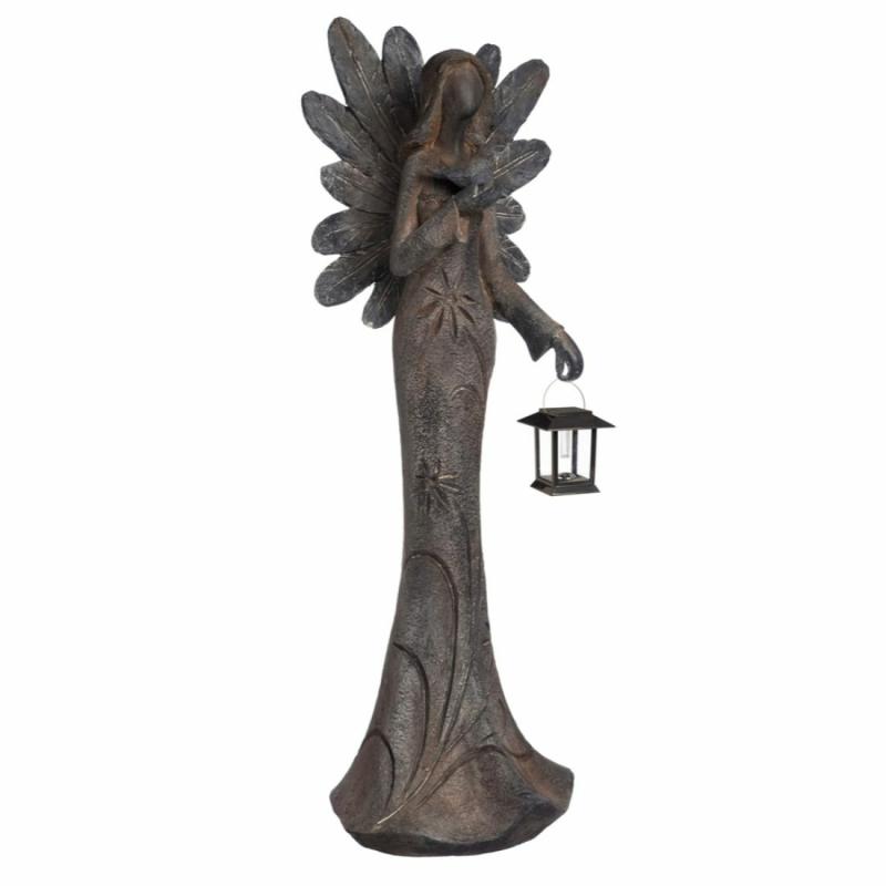 Statues & Sculptures |   Angel Statue With Solar Lantern, 10"W x 42"H x 13"D Garden Decor Statues & Sculptures