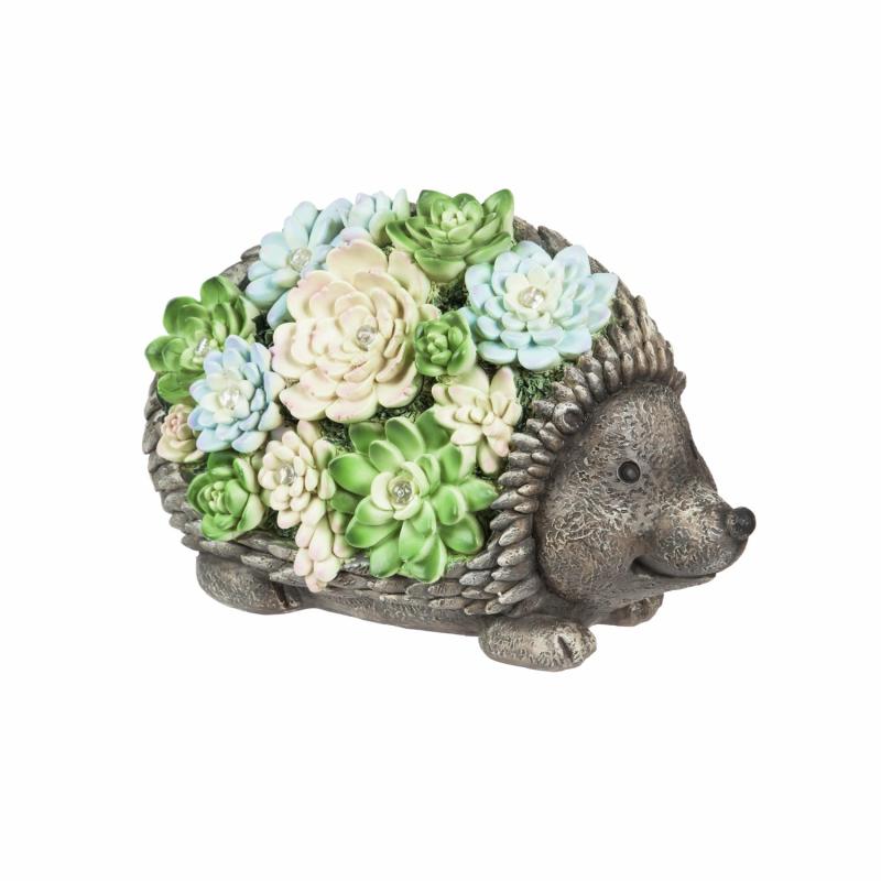 Statues & Sculptures |   Solar Resin Succulent Hedgehog, 6.89"W x 5.71"H x 11.22"D Garden Decor Statues & Sculptures