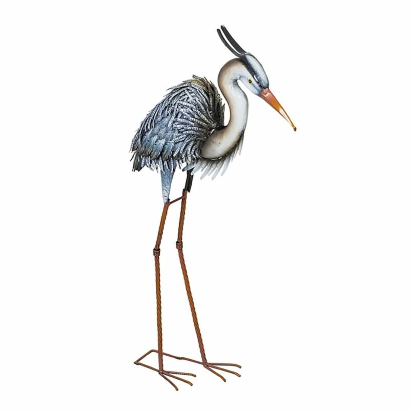 Statues & Sculptures |   Metal Grey Heron, 32.68"W x 7.87"H x 24.41"D Garden Decor Statues & Sculptures