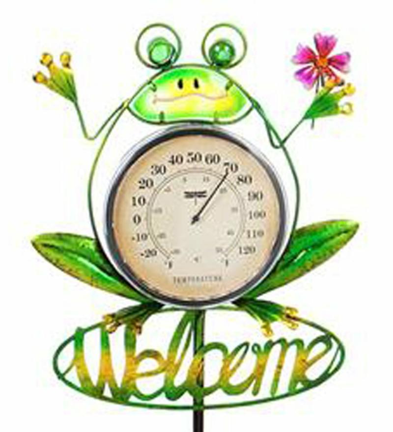 Thermometers & Rain Gauges |   47.5"H Solar Thermometer Garden Stake, Frog, 47.64"W x 11.22"H x 1.38"D Garden Decor Thermometers & Rain Gauges