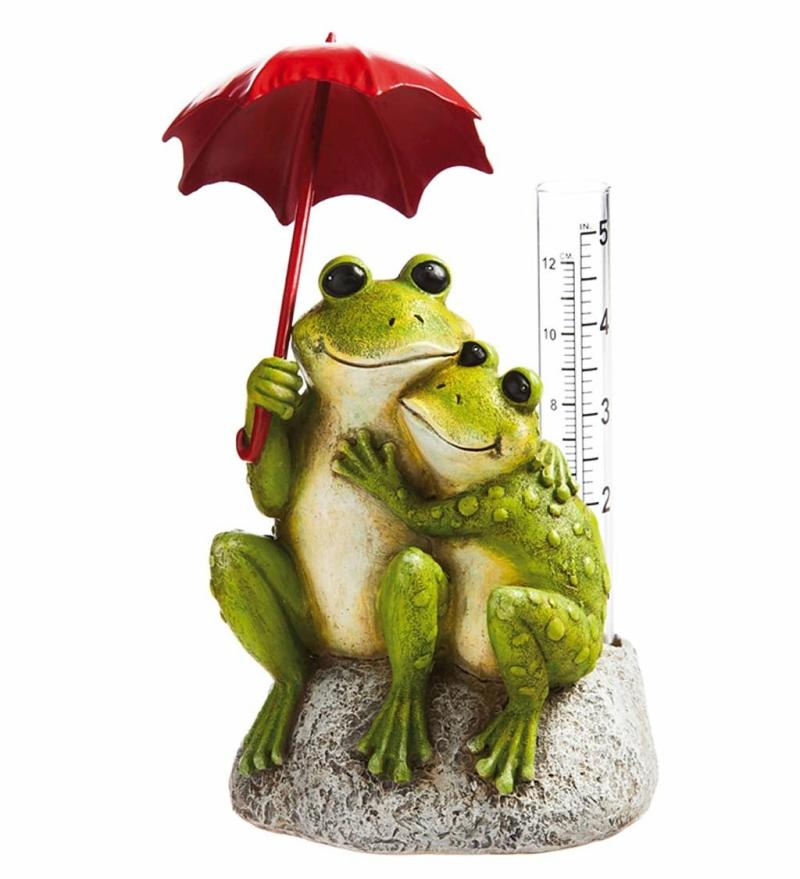 Thermometers & Rain Gauges |   New Creative Frog Lovers Garden Statue With Rain Gauge, 7"W x 7"H x 4"D Garden Decor Thermometers & Rain Gauges