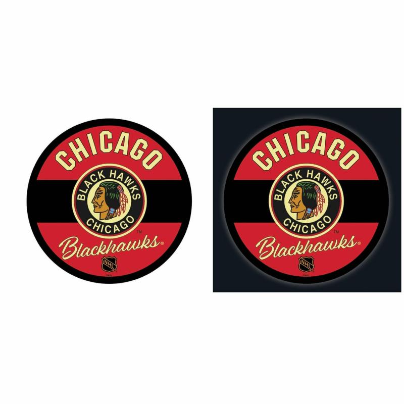 Wall Art |   Chicago Blackhawks Hockey Led Round Vintage Wall Décor, 23"W x 0.38"H x 23"D Home Decor Wall Art