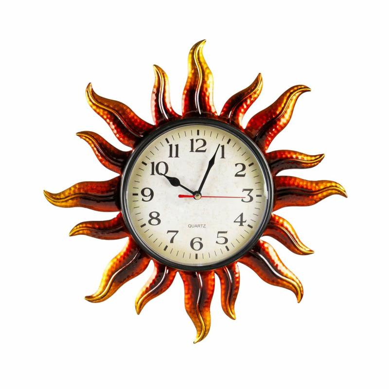 Wall Art |   Metal Shaped Wall Clock, Sun, 1.5"W x 14.25"H x 14.25"D Home Decor Wall Art