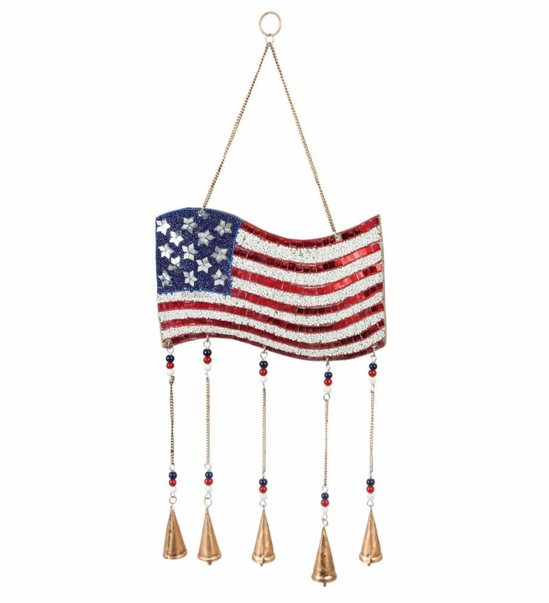 Wind Chimes & Bells |   27"W American Flag Beaded Wind Chime, 1"W x 27"H x 10"D Porch & Patio Decor Wind Chimes & Bells