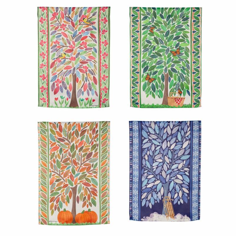 Garden Flags |   4 Season Trees Suede Garden Flag, Set Of 4, 12.5"W x 18"H x 0.02"D Garden Flags Garden Flags