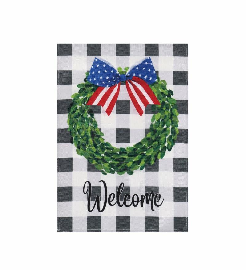 Garden Flags |   Boxwood Plaid Garden Burlap Flag, 12.5"W x 18"H x 0.2"D Garden Flags Garden Flags