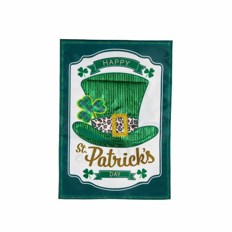 Garden Flags |   St. Patrick’s Day Top Hat Applique Garden Flag, 12.5"W x 18"H x 0.2"D Garden Flags Garden Flags