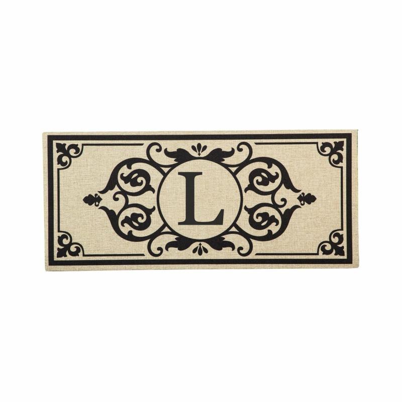 Monogrammed Doormats |   Cambridge Monogram Burlap Sassafras Switch Mat, 22"W x 10"H x 0.25"D Door Mats Monogrammed Doormats