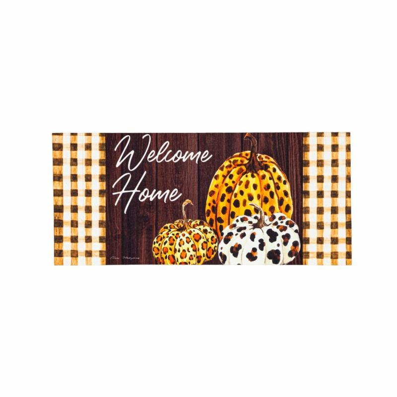 Sassafras Doormats |   Boho Brown Leopard Print Pumpkins Sassafras Switch Mat, 22"W x 10"H x 0.25"D Door Mats Sassafras Doormats