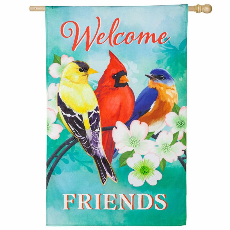 House Flags |   Welcome Friends Burlap House Flag, 28"W x 44"H x 0.5"D House & Garden Flags House Flags