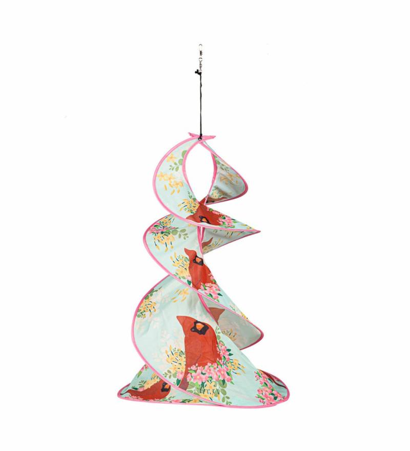 Kinetics & Wind Spinners |   Spring Floral Cardinal Twister, 15"W x 29.5"H x 15"D Garden Decor Kinetics & Wind Spinners