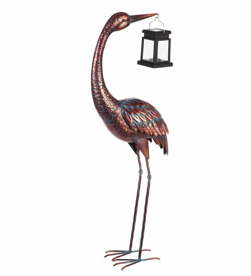 Statues & Sculptures |   33.5"H Decorative Metal Crane With Solar Lantern Garden Statuary, 7.48"W x 33.46"H x 14.96"D Garden Decor Statues & Sculptures