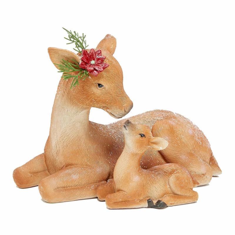 Statues & Sculptures |   Mother And Baby Deer Statue, 10.24"W x 7.48"H x 6.3"D Garden Decor Statues & Sculptures